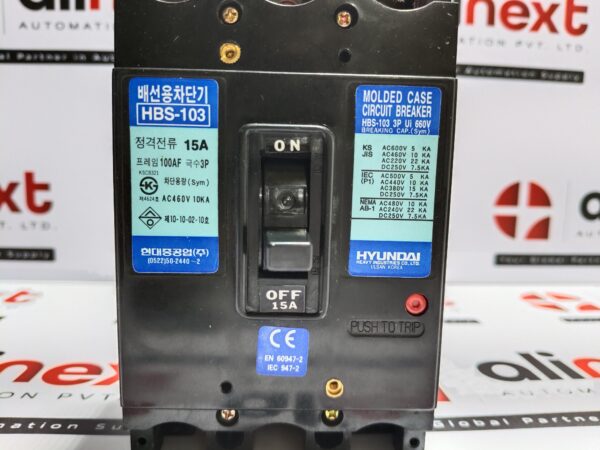 Hyundai MCCB | HBS103 KBA00Y 3P 15A FC | HBS-103