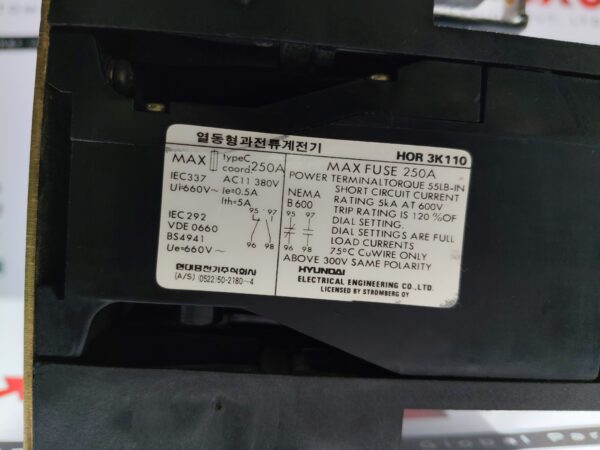 Hyundai Thermal Overcurrent Relay HOR 3K110