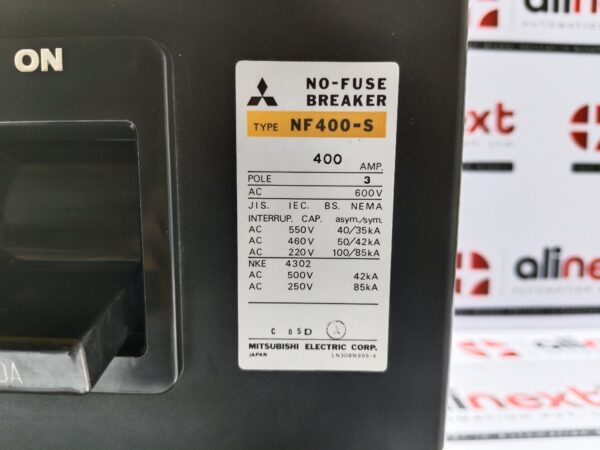 Mitsubishi No Fuse Breaker NF400-S 400AMP 3Pole 600VAC
