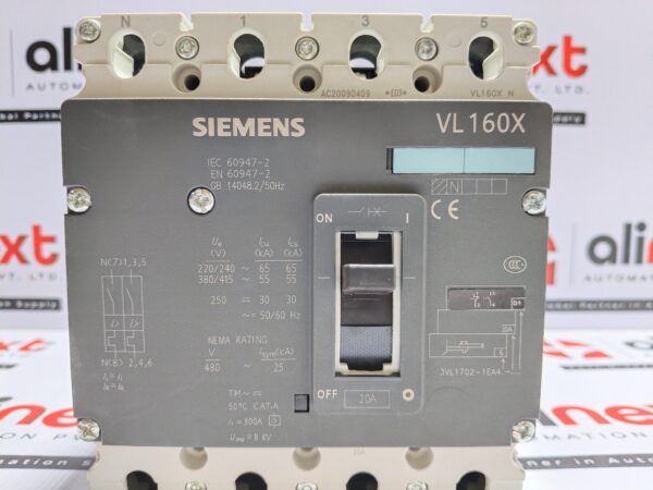 Siemens 3VL1702-1EA46-0AD1 Circuit Breaker VL160X N 4-Pole 20A