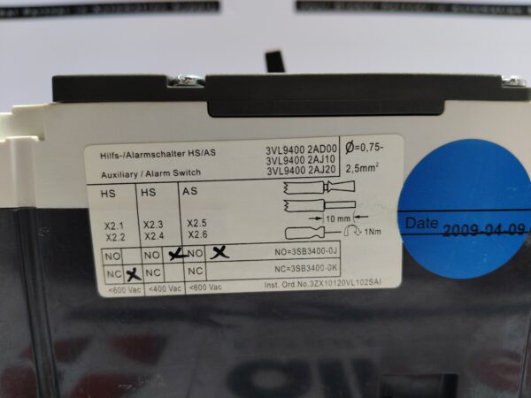 Siemens 3VL1702-1EA46-0AD1 Circuit Breaker VL160X N 4-Pole 20A