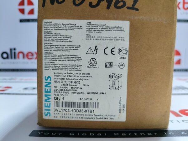 Siemens 3VL1703-1DD33-8TB1 Circuit Breaker VL160X N 3-Pole 32A