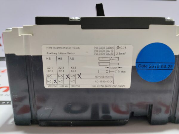 Siemens 3VL1710-2DD36-0AD1 Circuit Breaker VL160X H 3-Pole 100A