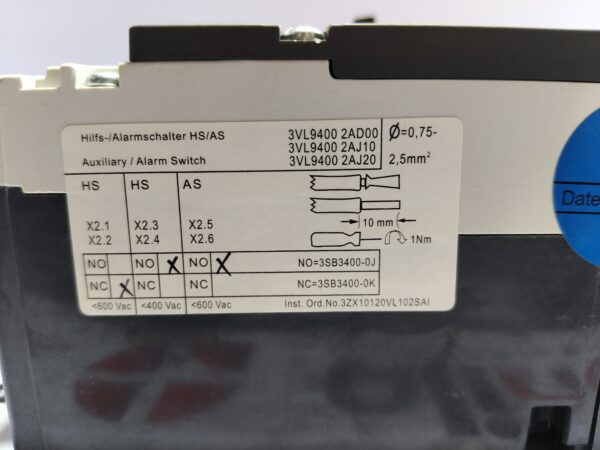 Siemens 3VL2706-1EM46-0AD1 Circuit Breaker VL160N 4-Pole 63A