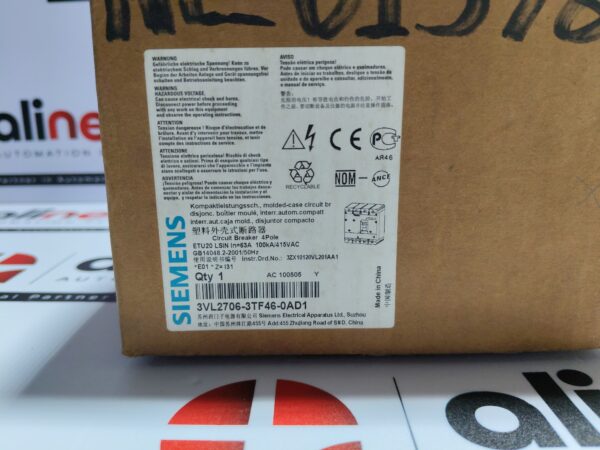 Siemens 3VL2706-3TF46-0AD1 Circuit Breaker VL160L 4-Pole 63A