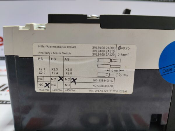 Siemens 3VL2706-3TF46-0AD1 Circuit Breaker VL160L 4-Pole 63A