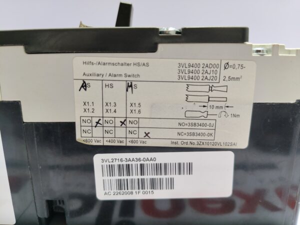 Siemens 3VL2710-3AE36-0AD1 Circuit Breaker VL160L 3-Pole 100A
