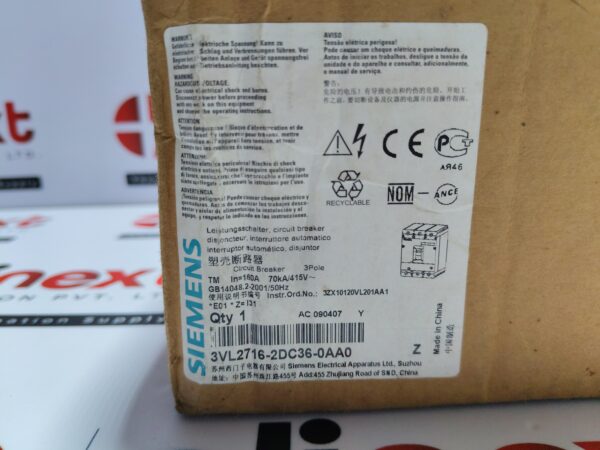 Siemens 3VL2716-2DC36-0AA0 Circuit Breaker VL160H 3-Pole 160A