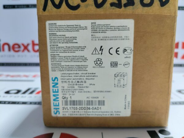 Siemens 3VL1703-2DD36-0AD1 Circuit Breaker VL160X H 3-Pole 32A