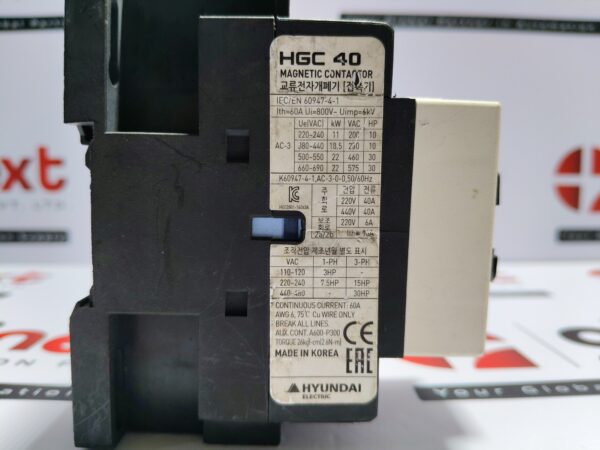 Hyundai Electric HGC40 Magnetic Contactor 60A 400V 50HZ 440V 60HZ
