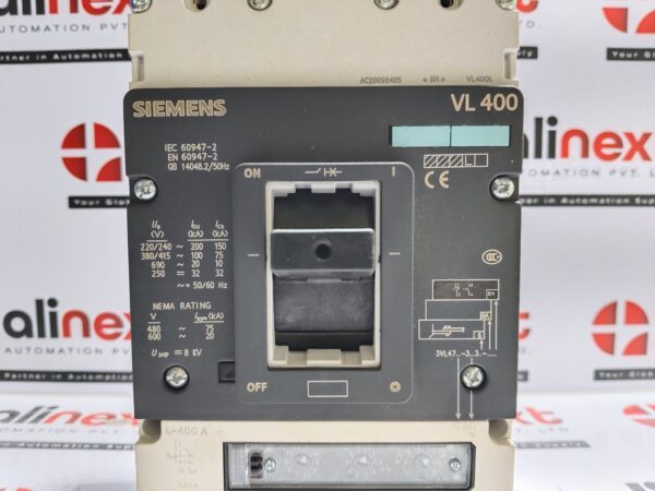 Siemens 3VL4740-3AE36-0AD1 Circuit Breaker VL400L 3-Pole 100A