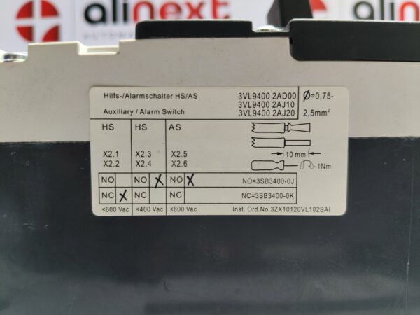 Siemens 3VL4740-3AE36-0AD1 Circuit Breaker VL400L 3-Pole 100A