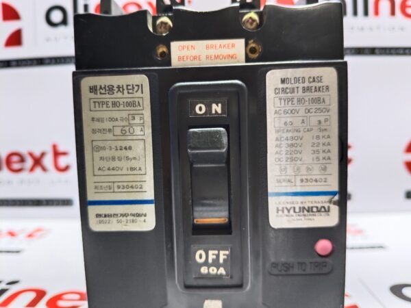 Hyundai HO-100BA molded case circuit breaker 60A|3P|AC 600V