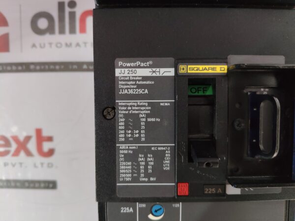Square D PowerPact JJA36225CA circuit breaker JJ250 225A|3P|600V AC