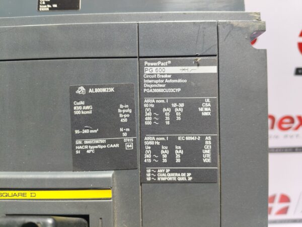 Square D Powerpact PG 600 circuit breaker PGA36060CU33CYP | 3P | 600A | 600V