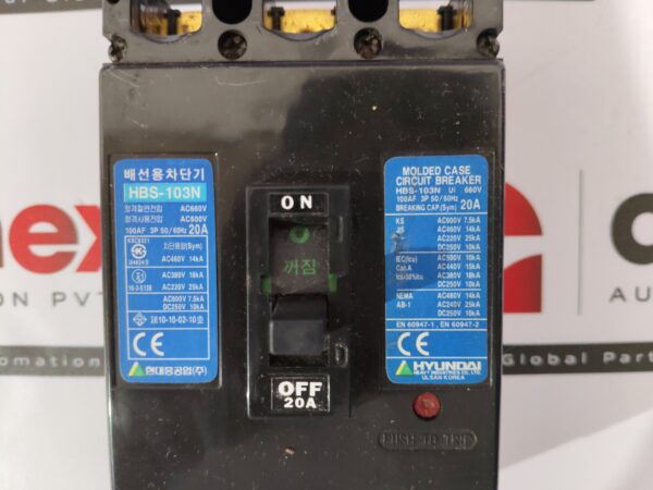 Hyundai HBS-103N 20A 3P molded case circuit breaker Brand New | Original | Unus