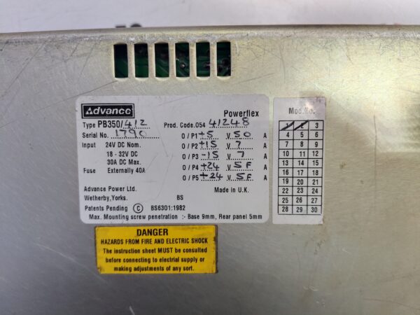 Advance Powerflex Type PB350/412 24V DC power supply unit