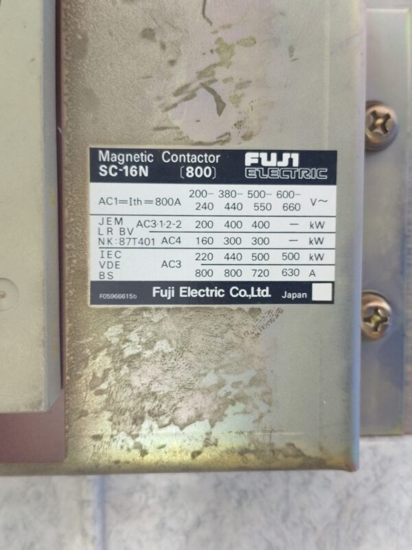 Fuji Electric SC-16N Magnetic Contactor 800A 100-127V 50/60Hz