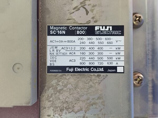Fuji Electric SC-16N Magnetic Contactor 800A 100-127V 50/60Hz