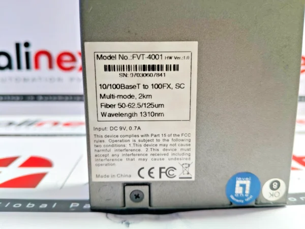 Level One Converter FVT-4001 10/100 BaseTX to SC Multimode DC 9V 0.7A
