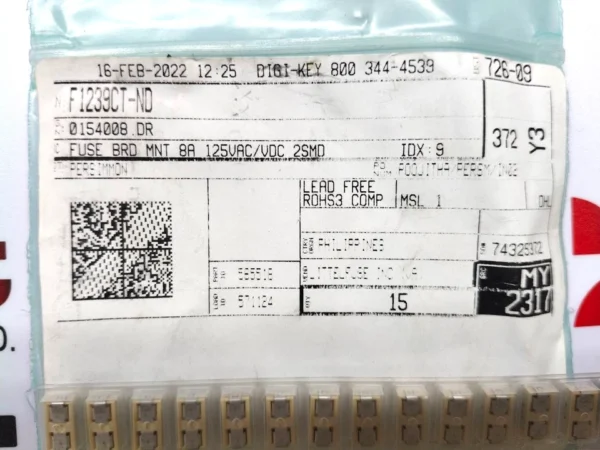 Littelfuse 0154008.DR (F1239CT-ND) 8A 125VAC/VDC Fast-Acting SMD Fuse