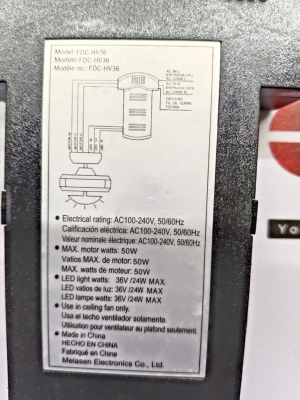 Melasen Electronics FDC-HV36 Ceiling Fan Remote Receiver AC100-240V 50/60Hz 50w