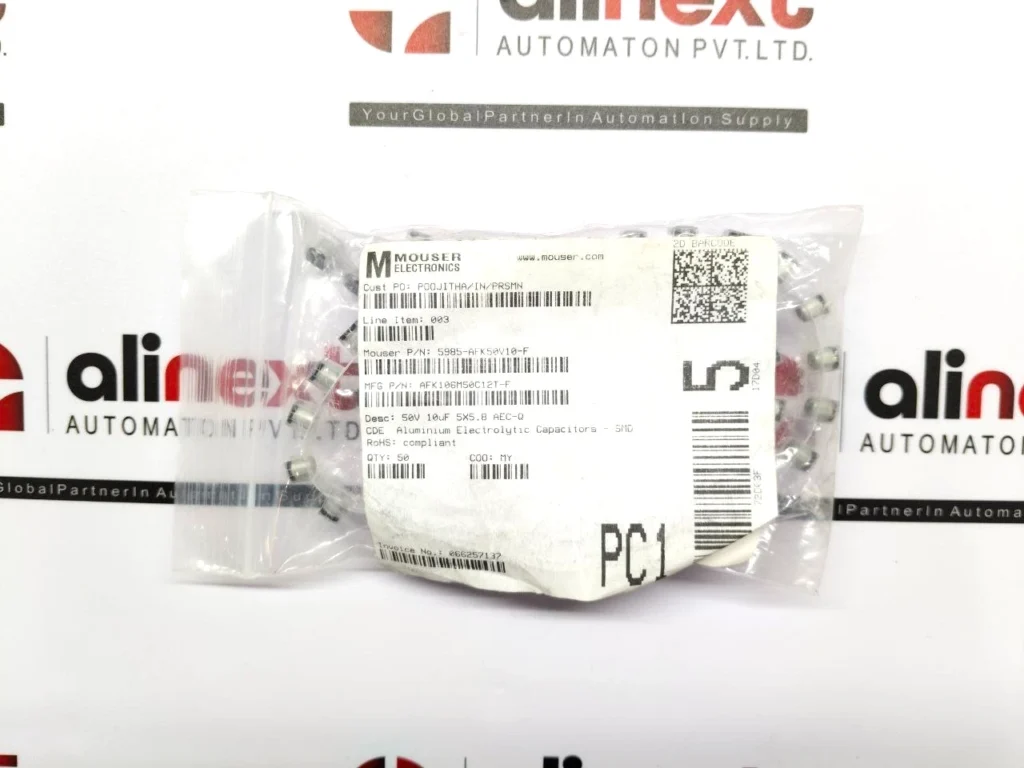 Pack of 50x Mouser Electronics 5985-AFK50V10-F Aluminium Electrolytic Capacitors