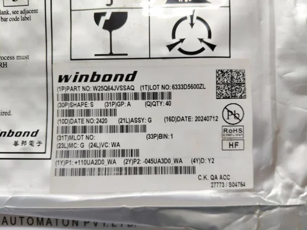 Winbond  W25Q64JVSSAQ Moisture-Sensitive Devices Vacuum-Sealed Bag