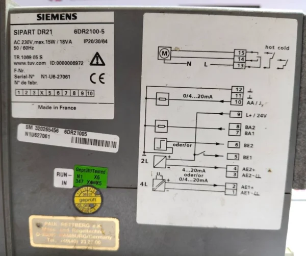 Siemens SIPART DR21 process controller 6DR2100-5 230VAC 50/60HZ