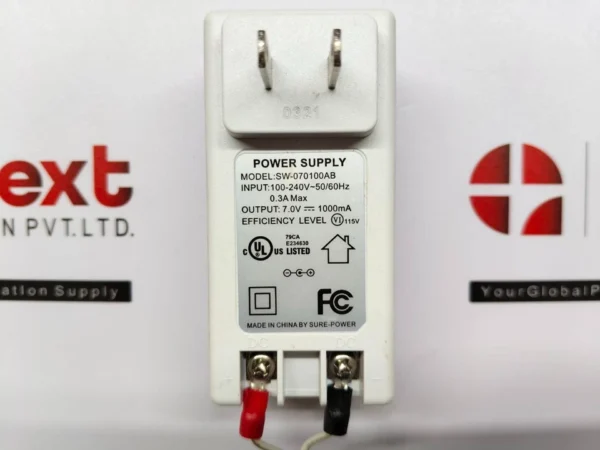 Sure-Power SW-070100AB 7V Power Supply Adapter 100-240V 50/60Hz 0.3A Max