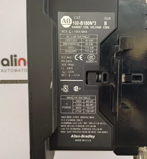 Allen Bradley 100-B180N*3 Series B Contactor 180 Amps