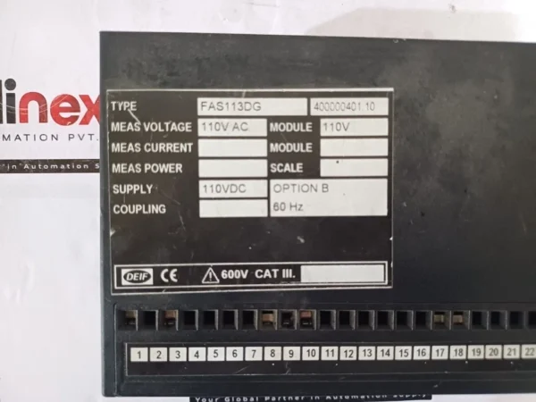 DEIF FAS-113DG Synchronizer Relay 110V AC/DC 60Hz Generator Control Module