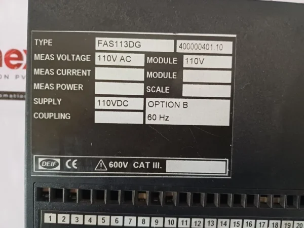 DEIF Uni-Line FAS-113DG Synchronizer Relay Module 110V AC/DC 60Hz