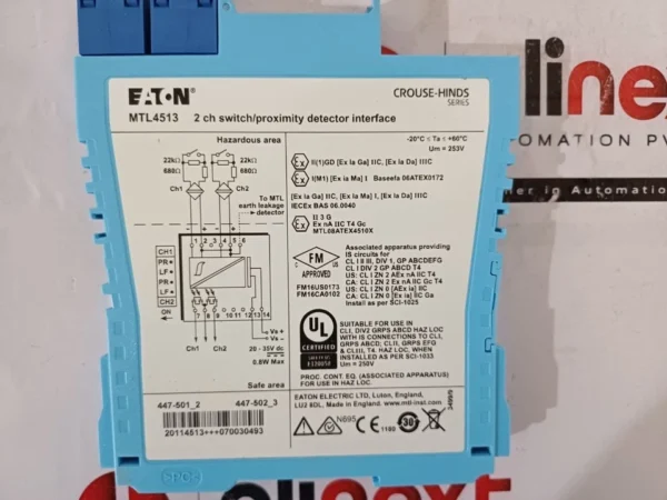 Eaton MTL4513 Proximity Detector Interface 2 Channel Switch Crouse-Hinds