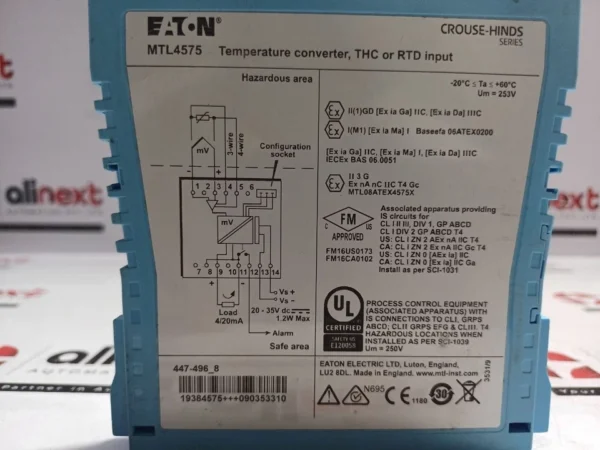 Eaton MTL4575 Temperature Converter Signal Isolator RTD/THC Input DIN Rail