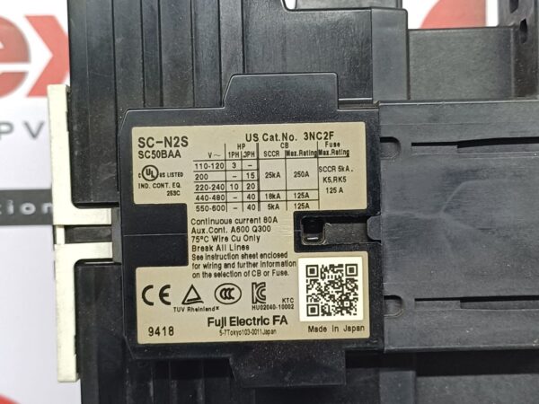 Fuji Electric SC-N2S Magnetic Contactor 8kV 80A 1000V