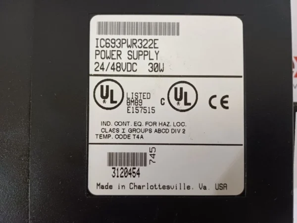 GE Fanuc IC693PWR322E Series 90-30 Power Supply 24 48 VDC 30W