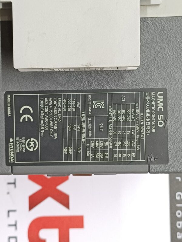 Hyundai UMC 50 Magnetic Contactor 3P 50A 200V 50Hz 200-220V 60Hz