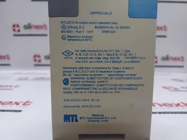MTL2215 IS Output Switch Operated Relay Intrinsically Safe 24V DC / 120-240V AC