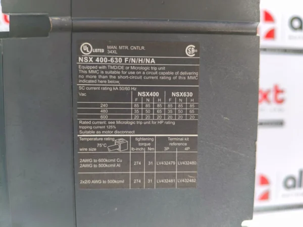 Schneider Electric Compact NSX 400-630 FNHNA 320A 600V 3Pole Circuit Breaker