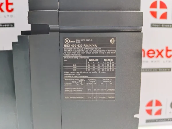 Schneider Electric Compact NSX 400-630 FNHNA 320A 600V 3Pole Circuit Breaker