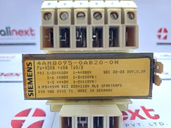 Siemens 4AM8095-0AB20-0N Safety Isolating Transformer 45VA