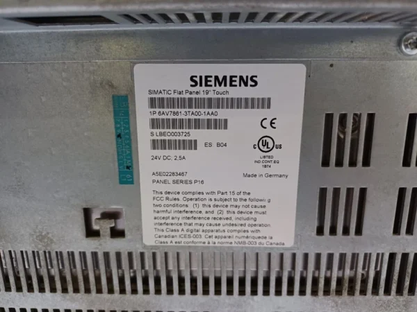 Siemens SIMATIC Flat Panel 19 Touch Model 6AV7861-3TA00-1AA0 24V DC 2,5A