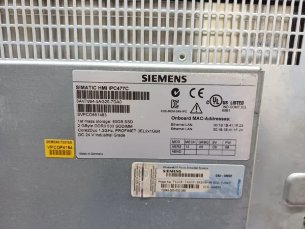 Siemens SIMATIC HMI IPC477C Panel PC 6AV7884-5AG20-7DA0 Monitoring Alarm