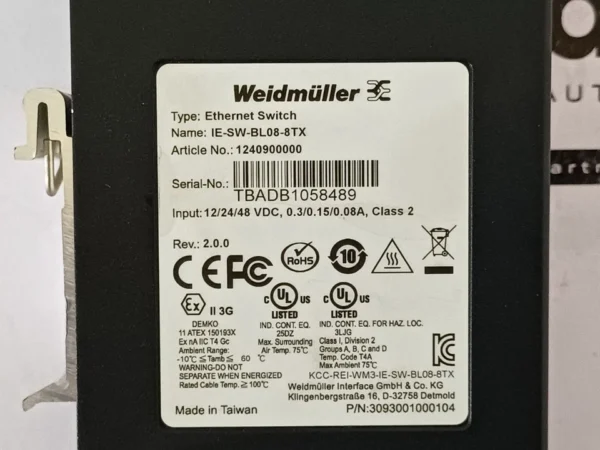 Weidmüller IE-SW-BL08-8TX Unmanaged Industrial Ethernet Switch 3093001000104