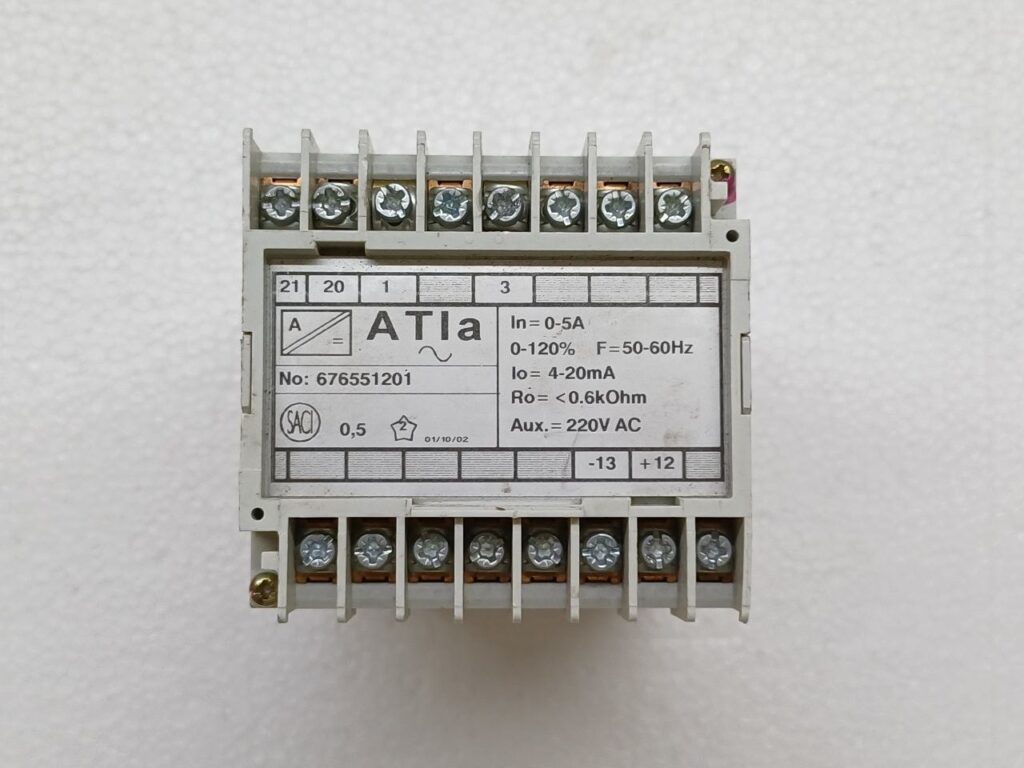SACI ATI-a Analog Current Transducer 676551201 0-5A 0-120% 50-60Hz 4-20mA 220V AC